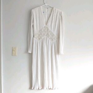 Vtg Maxi Dress 9/10 White Ribbed Pleated Sequin V Neck Formal Union Made USA